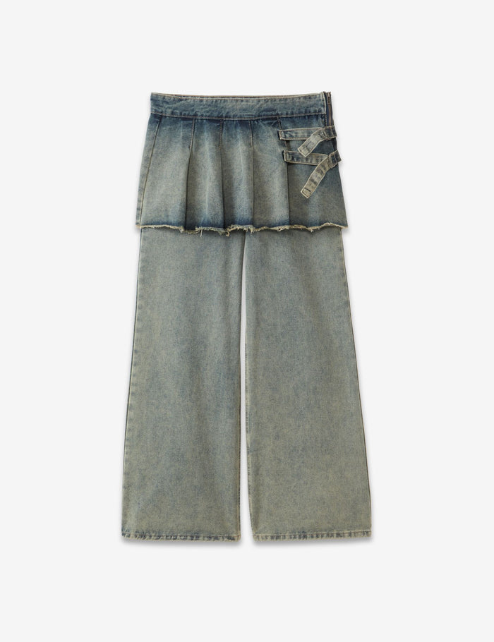 jennyfer Jean wide leg avec jupe superposée bleu