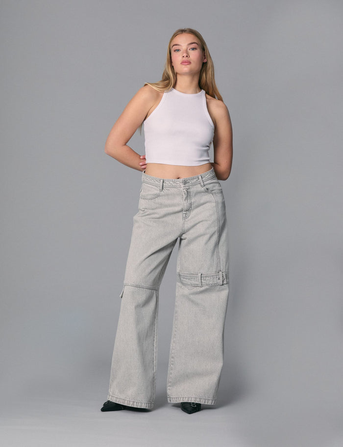 jennyfer Jean wide leg taille medium gris moyen