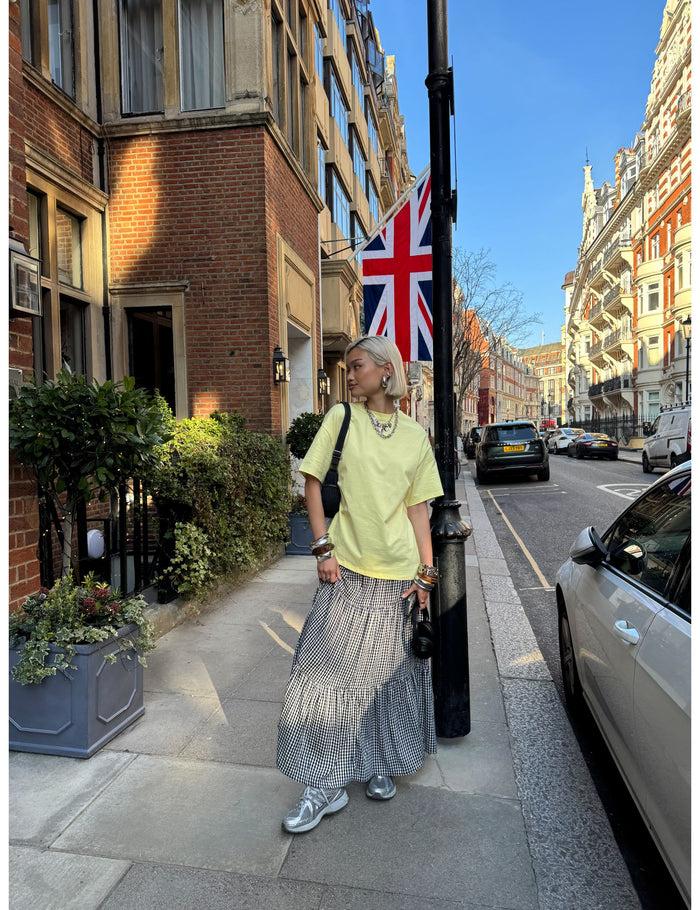 jennyfer Jupe longue motif vichy noire et blanche