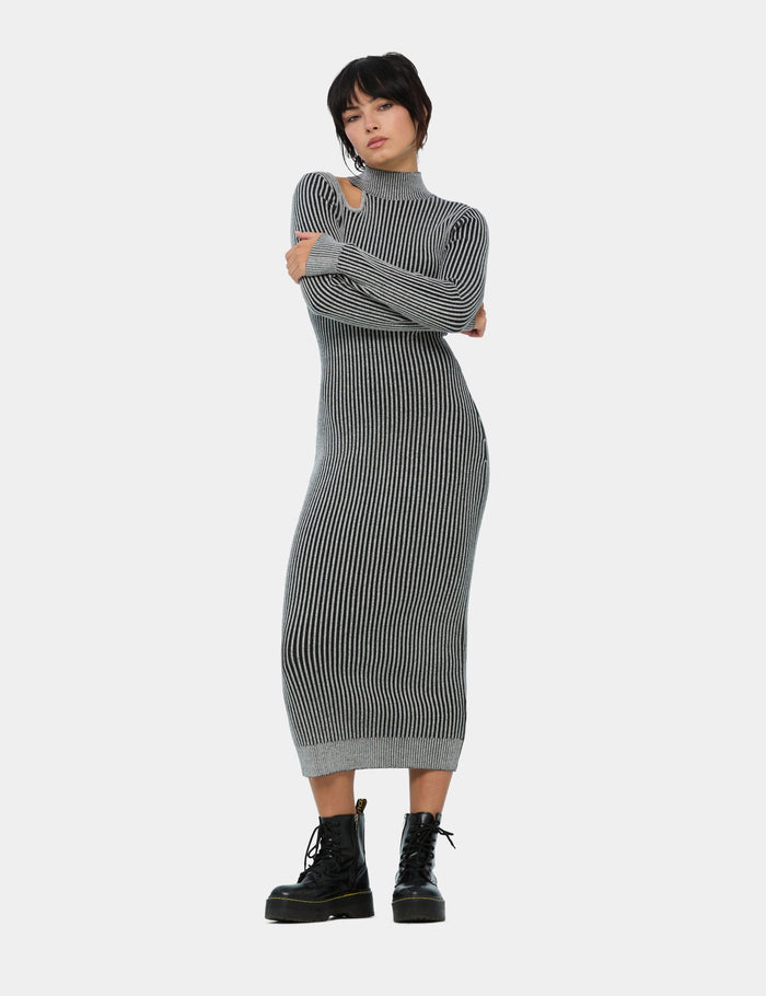 jennyfer Longue robe côtelée blanc noir