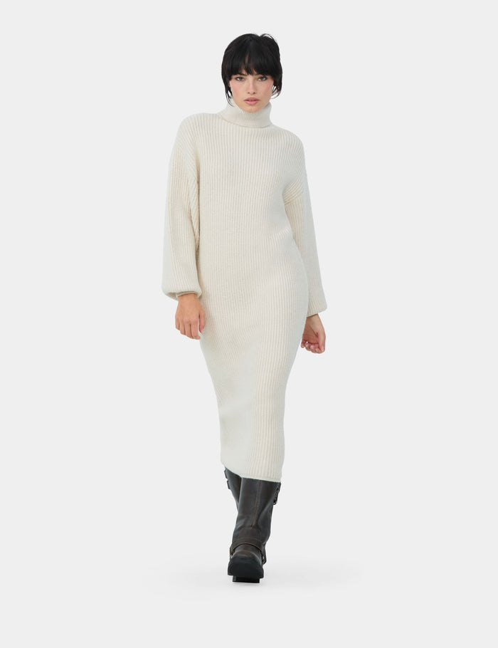 jennyfer Longue robe d'hiver maille côtelée crème