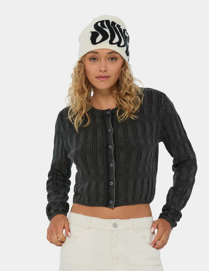 jennyfer Maille côtelée boutonnée grise foncée