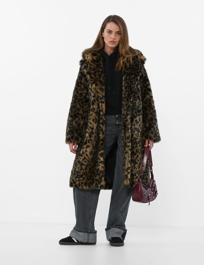 jennyfer Manteau en fausse fourrure léopard camel