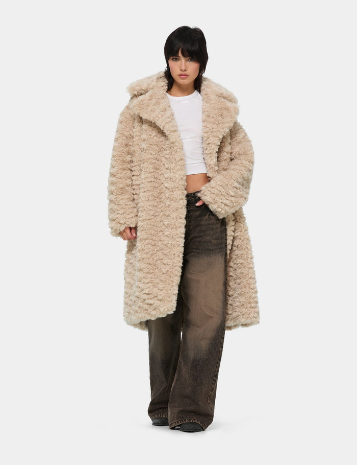 jennyfer Manteau long à poils doux crème