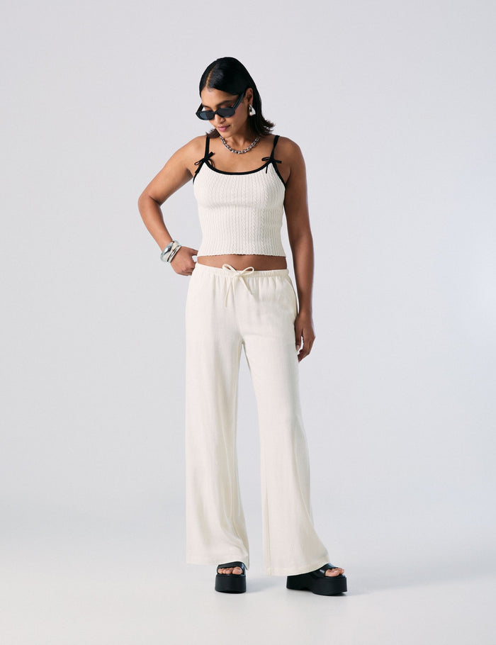 jennyfer Pantalon fluide en lin blanc cassé