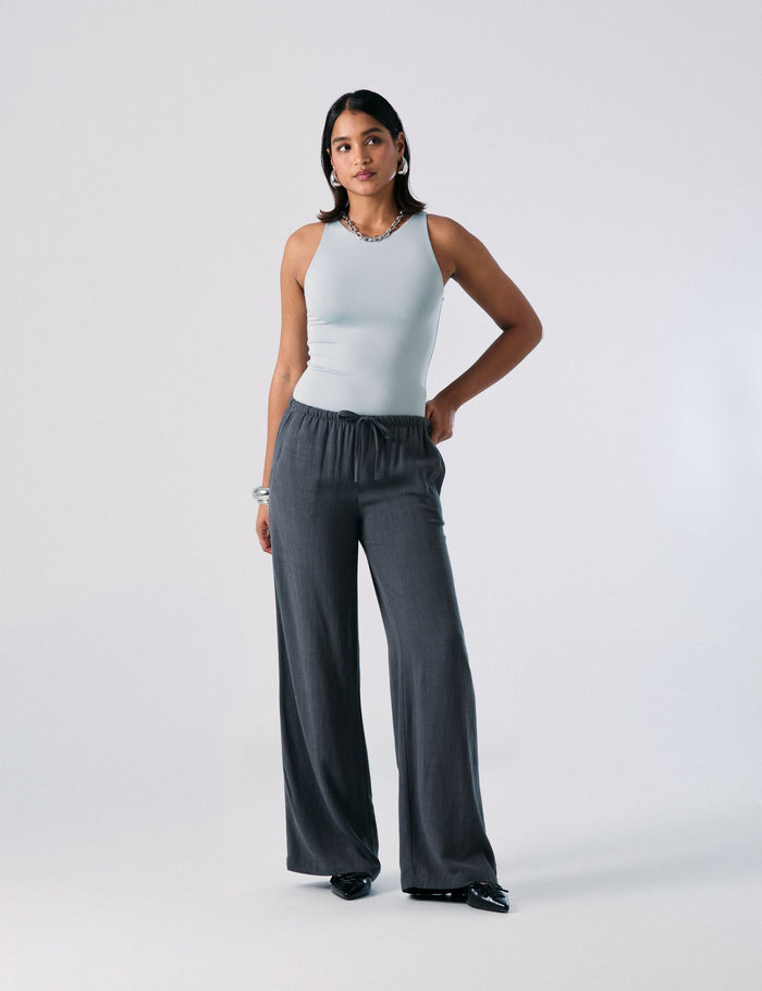 jennyfer Pantalon fluide en lin gris foncé