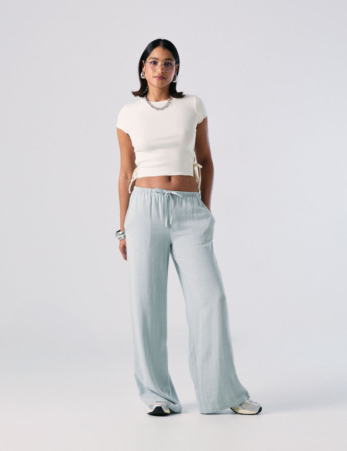 jennyfer Pantalon fluide en lin vert clair