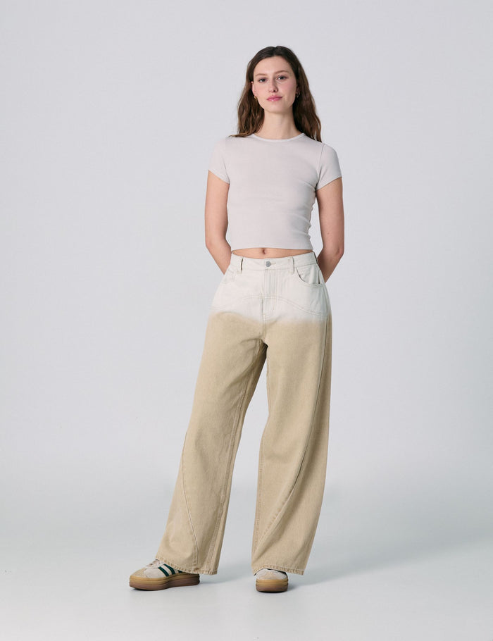 jennyfer Pantalon Wide Leg taille basse beige kaki