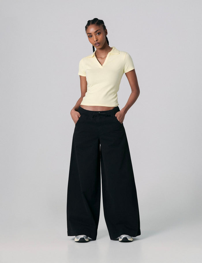 jennyfer Pantalon wide leg taille basse noir