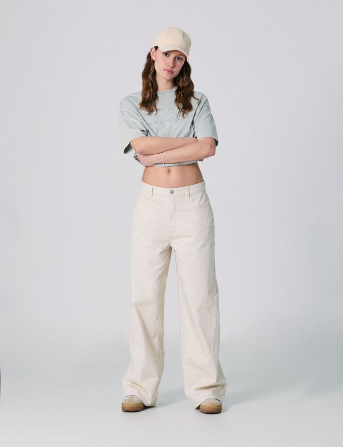 jennyfer Pantalon Wide Leg taille basse sable