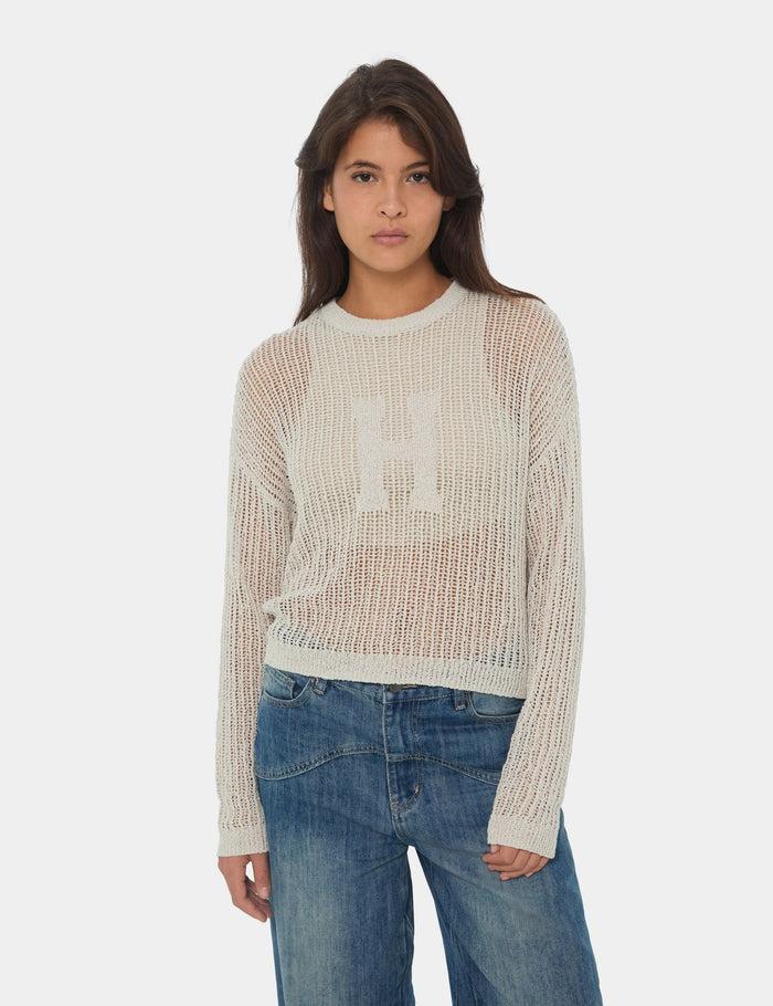 jennyfer Pull ajouré gris à message H