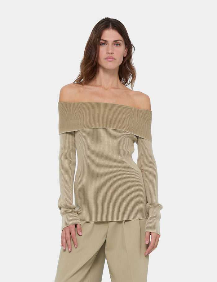 jennyfer Pull col bardot beige kaki