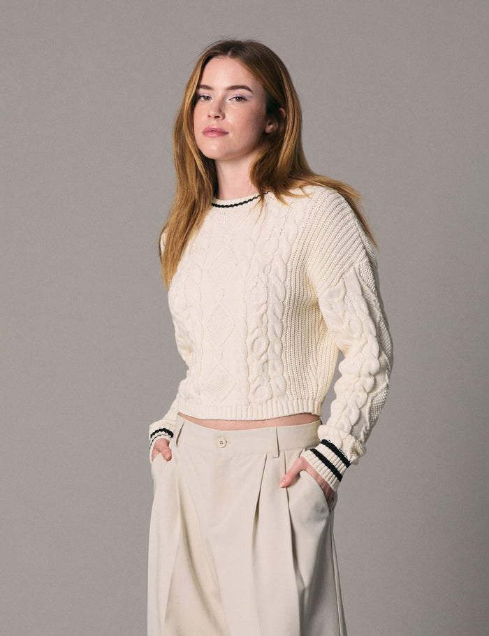 jennyfer Pull court en maille tressée sable