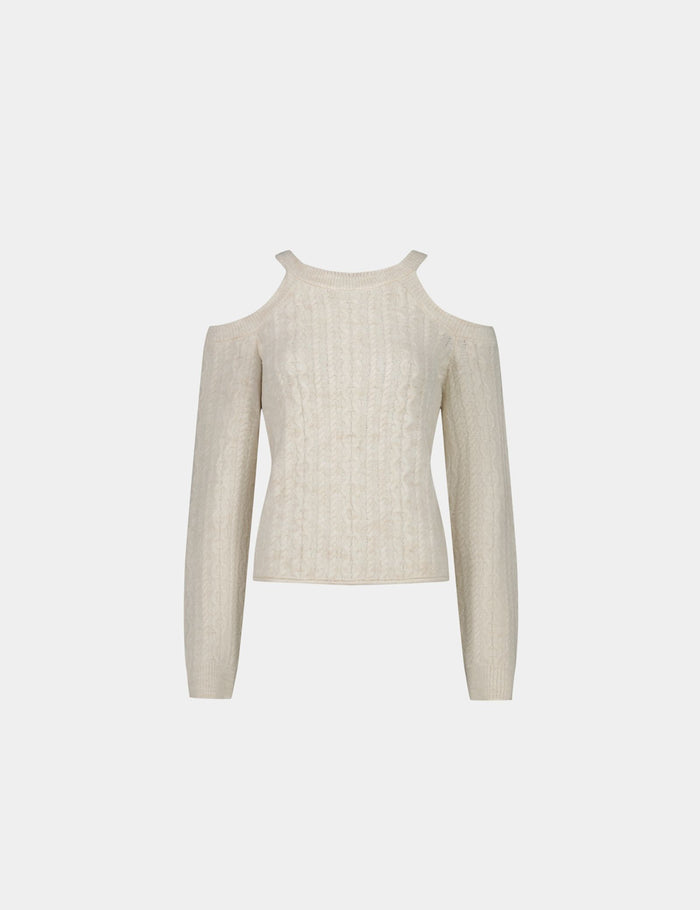 jennyfer Pull épaules dénudées tressé écru