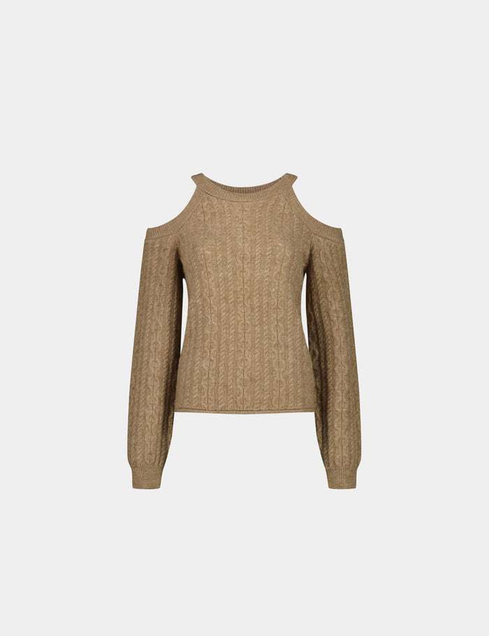 jennyfer Pull épaules dénudées tressé marron clair