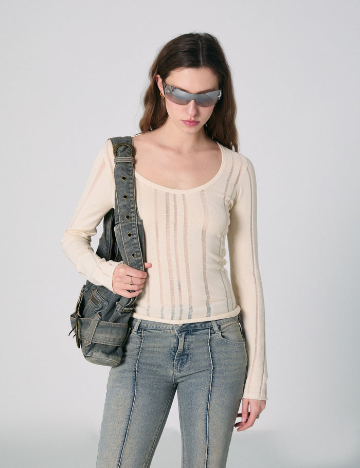 jennyfer Pull fin ajouré beige clair