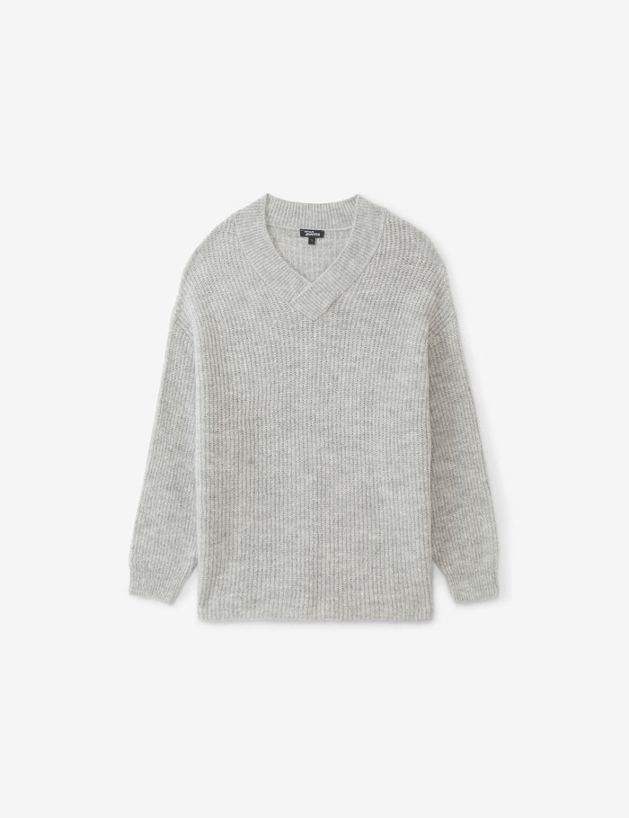 jennyfer Pull oversize côtelé à col V gris chiné