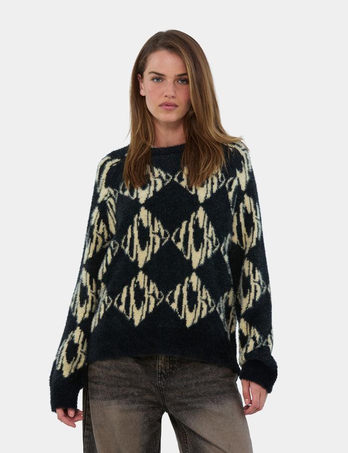 jennyfer Pull oversize doux noir et beige