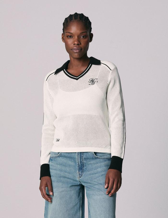 jennyfer Pull polo à crochet écru