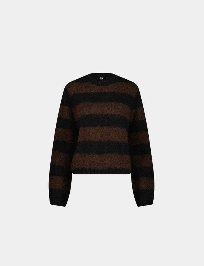 jennyfer Pull rayé en laine marron foncé
