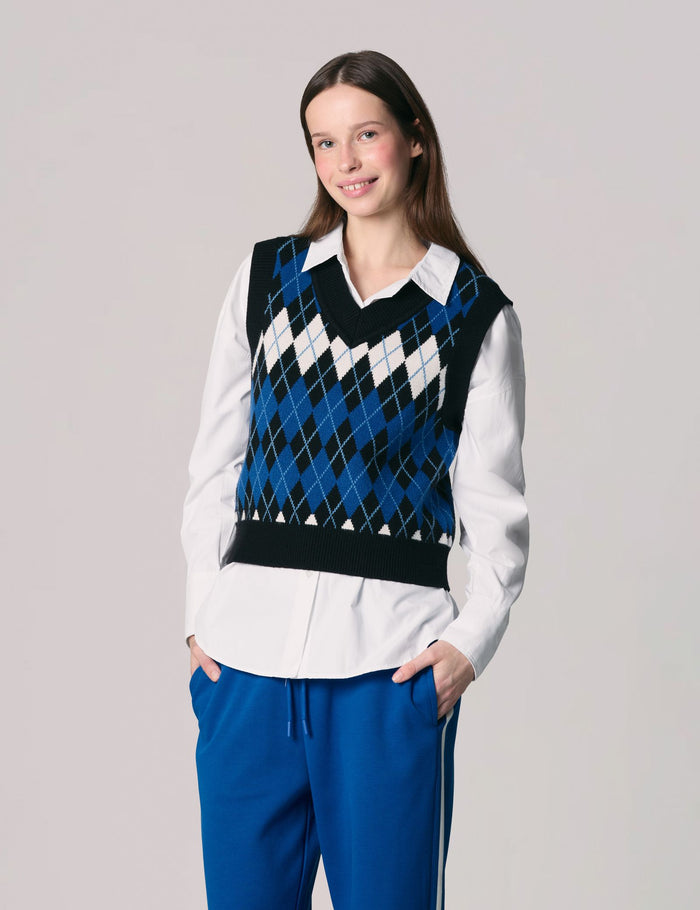 jennyfer Pull sans manche à carreaux noir