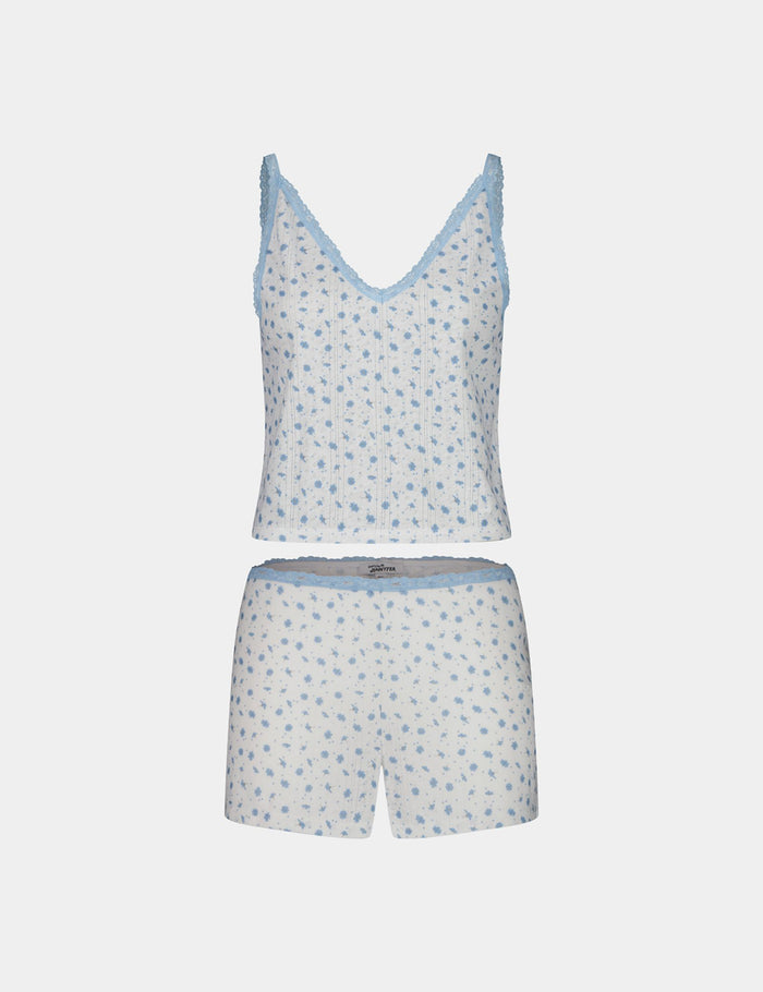 jennyfer Pyjama top et shorty à fleurs bleu ciel