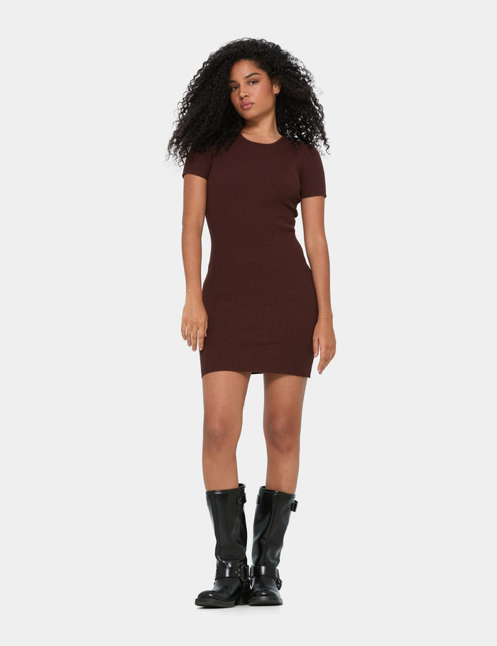 jennyfer Robe courte côtelée marron foncé