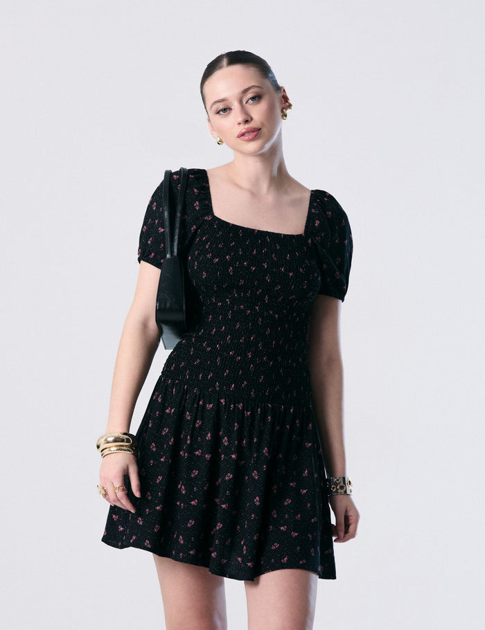 jennyfer Robe courte noire fleuris