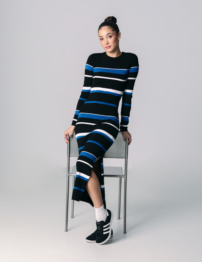 jennyfer Robe longue à rayures noire et bleue