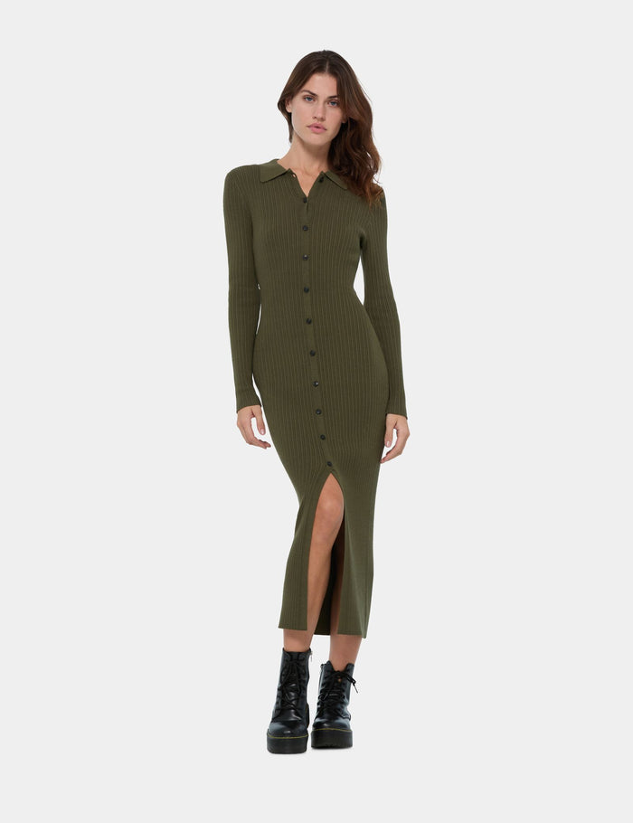 jennyfer Robe longue boutonnée verte olive