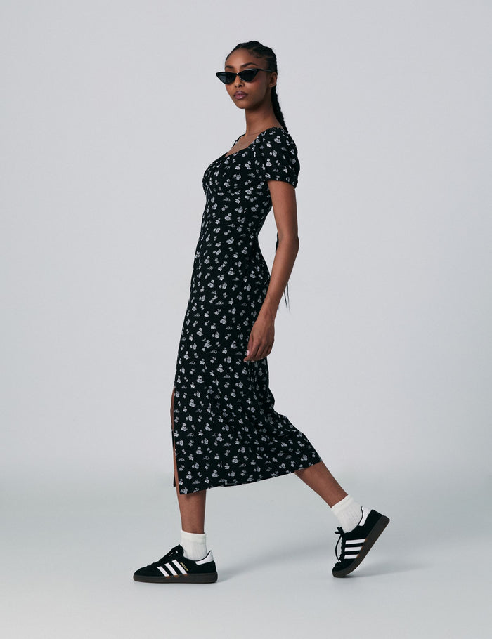 jennyfer Robe noire longue fluide à smocks