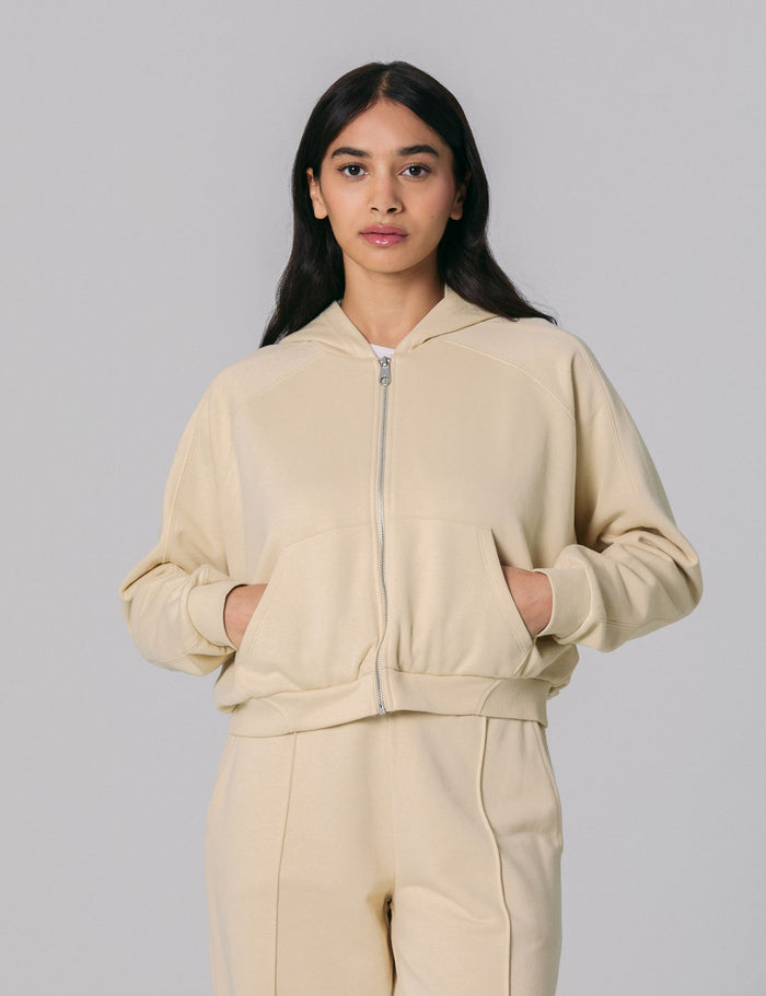 jennyfer Sweat zippé court à capuche beige clair