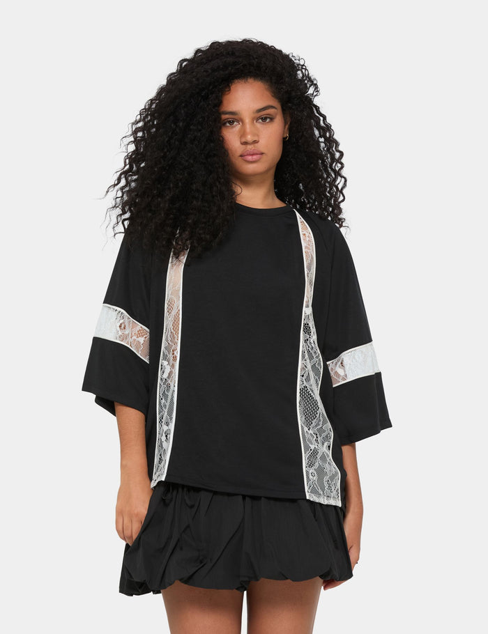 jennyfer T shirt à manches courtes dentelles noir