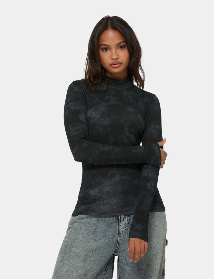 jennyfer T-shirt à motifs col montant gris foncé