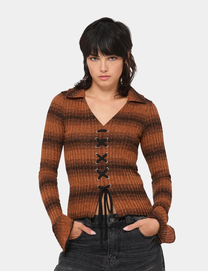 jennyfer T-shirt avec liens à nouer camel