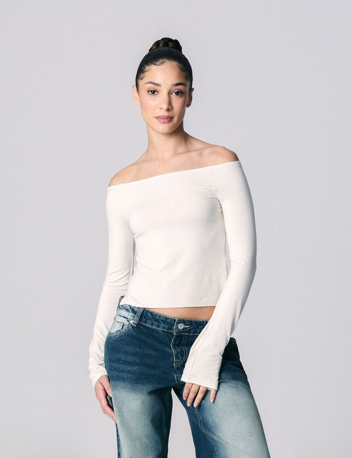 jennyfer T-shirt col bardot sable