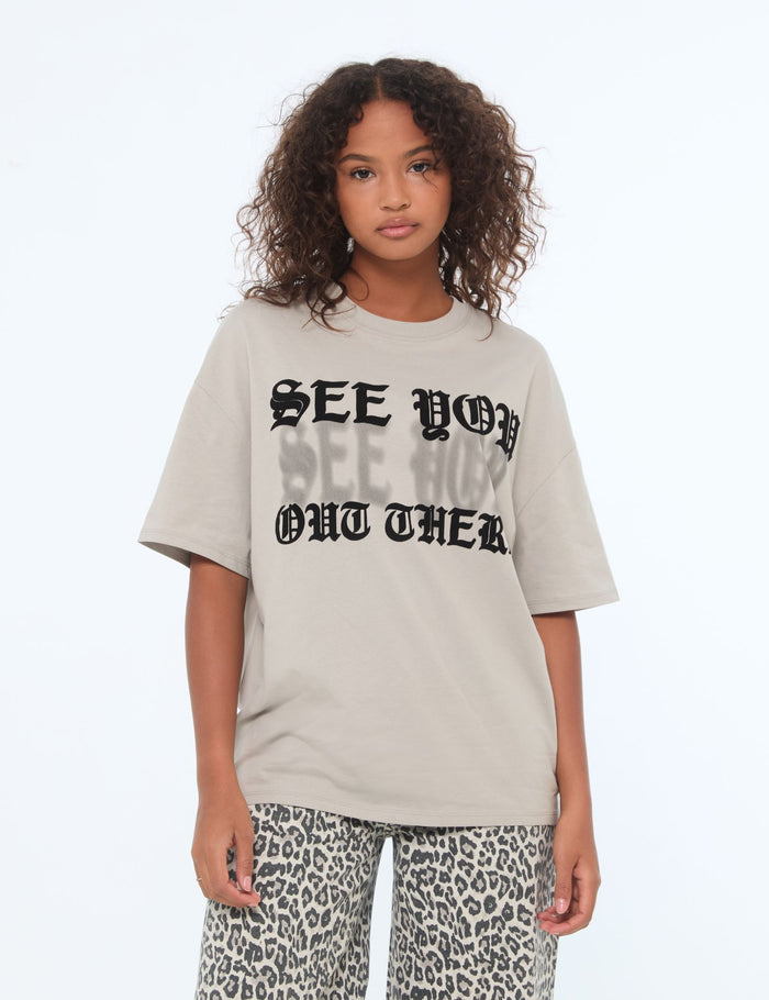 jennyfer T-shirt oversize à message gris clair