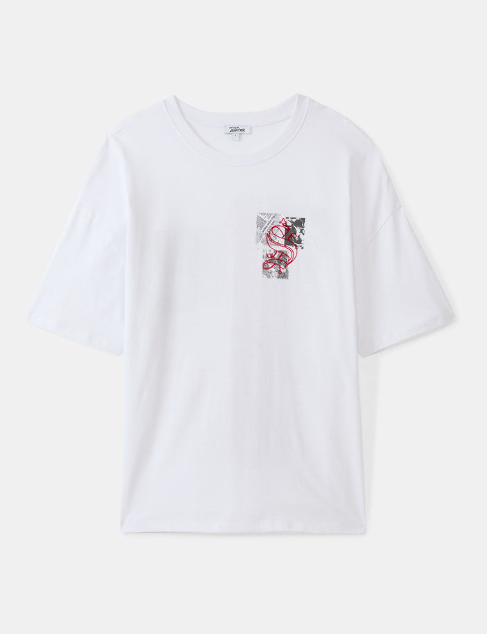 jennyfer T-shirt oversize à motif journal blanc