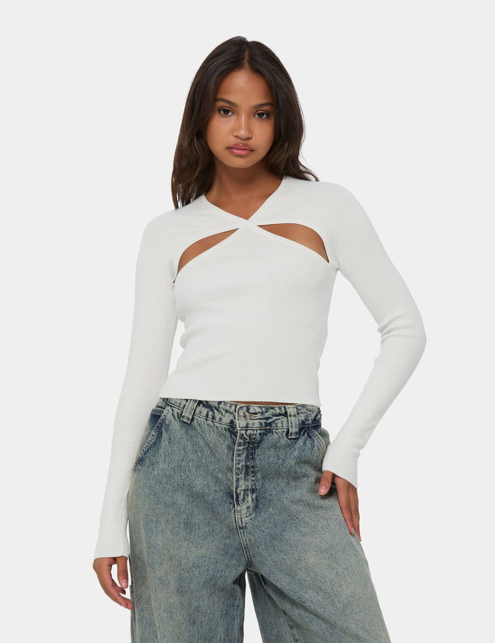 jennyfer Top à manches longues croisé écru