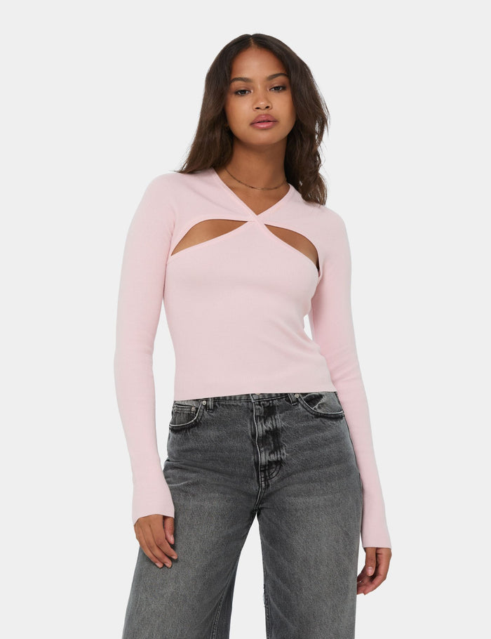 jennyfer Top à manches longues croisé rose clair