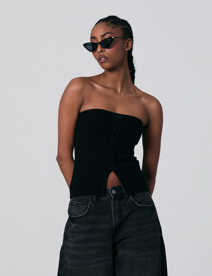 jennyfer Top bustier en maille noir