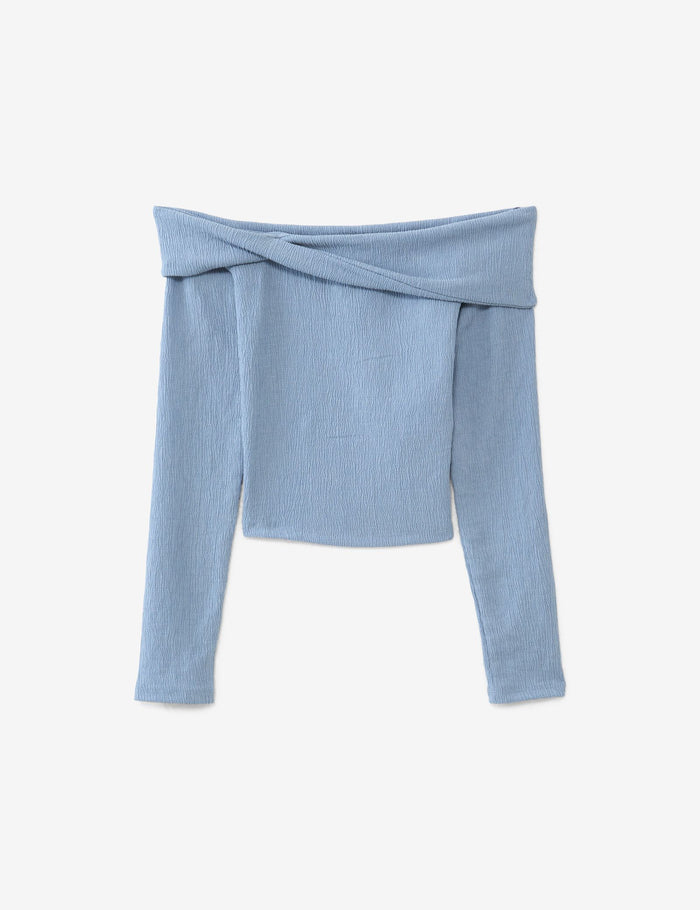 jennyfer Top col bardot bleu ardoise