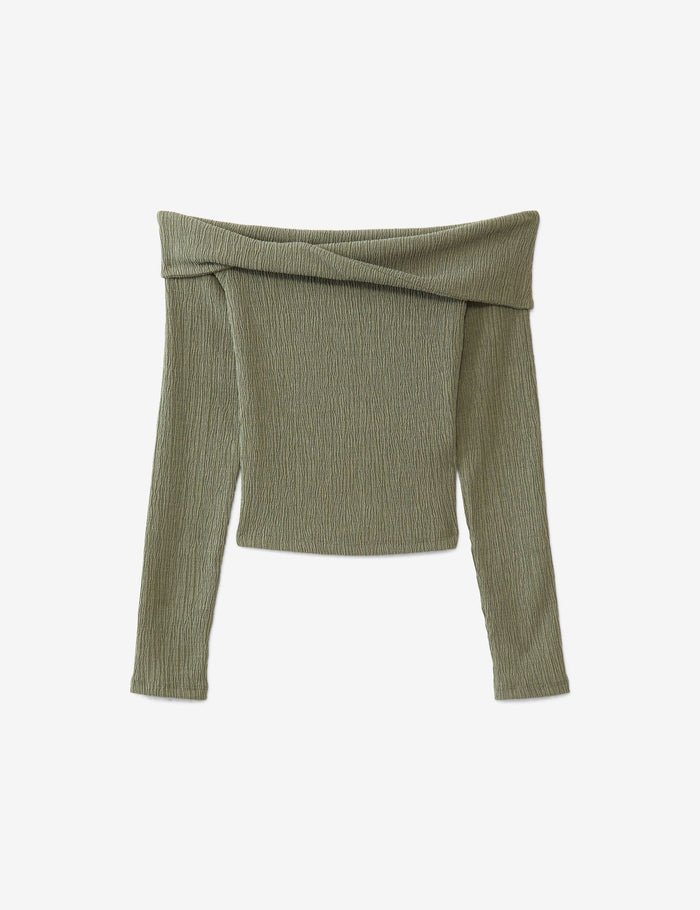 jennyfer Top col bardot kaki foncé