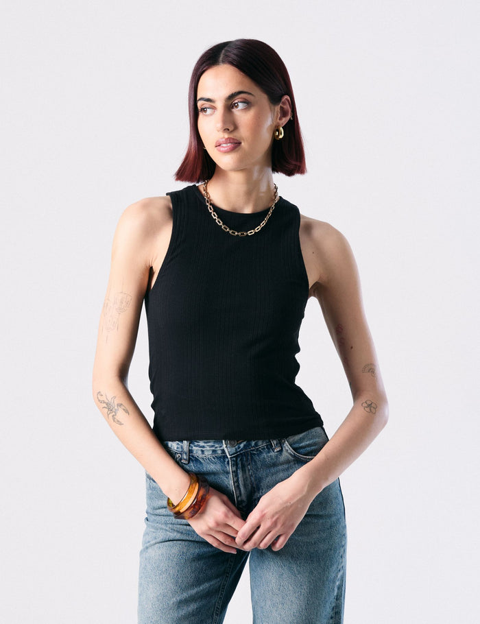 jennyfer Top côtelé sans manche noir