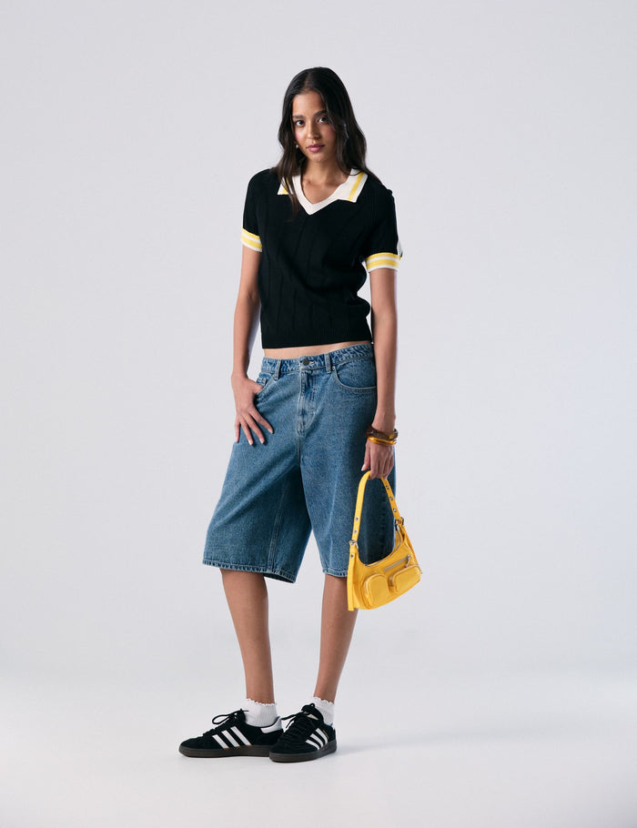 jennyfer Top polo côtelé noir jennyfer Top polo côtelé noir