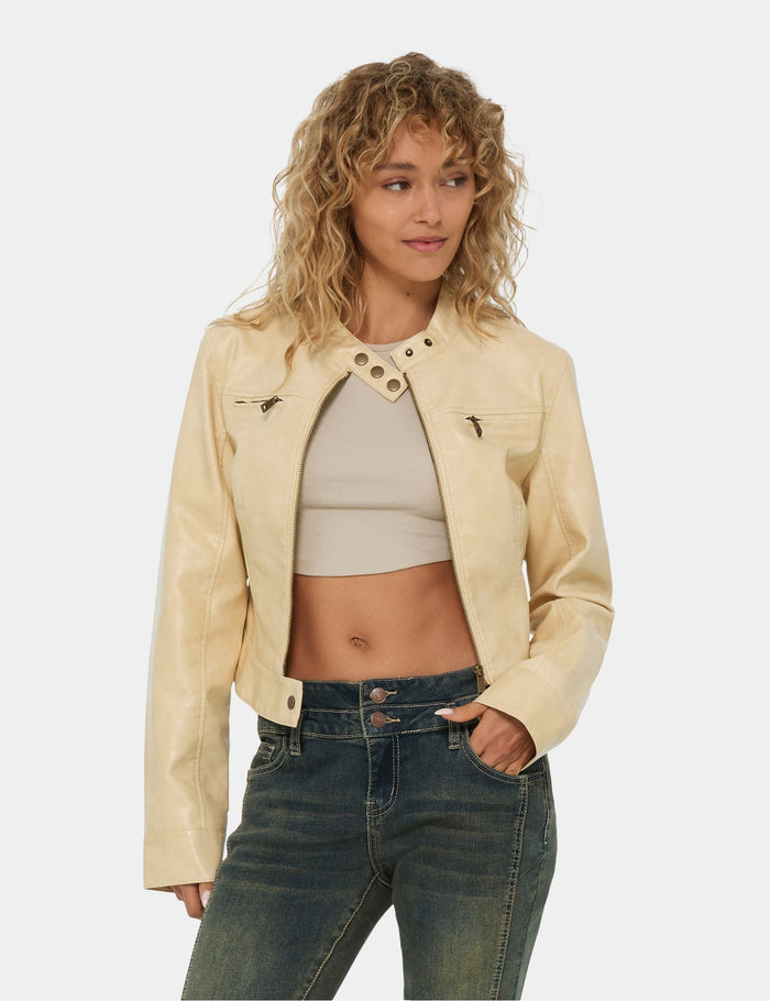 jennyfer Veste beige clair matière enduite