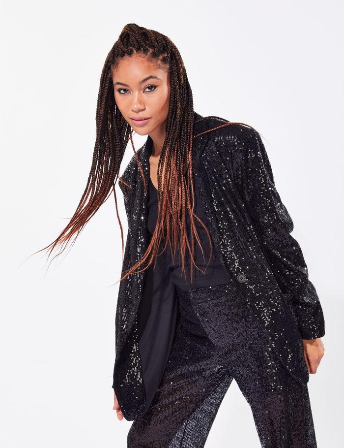 jennyfer Veste blazer à sequins noire