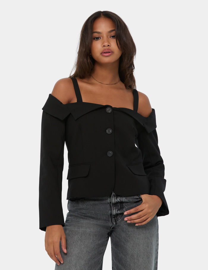 jennyfer Veste blazer col bardot noire