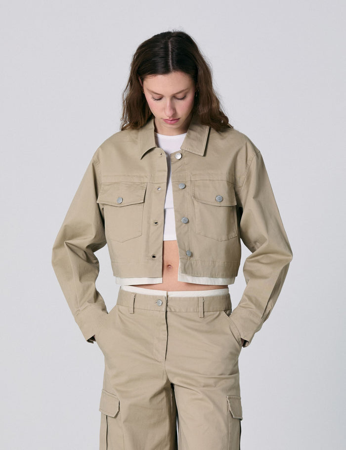 jennyfer Veste courte à double couture beige kaki