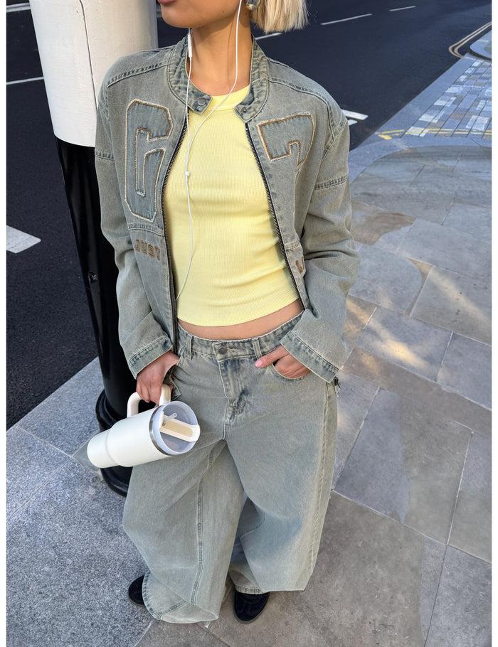 jennyfer Veste en jean oversize à message